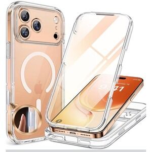 NEW iPhone 17 Pro Max Case Clear MagSafe Built-in Screen Protector 360 Cover